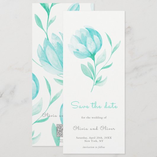 Blauwgroen pioenen Bewaar de datum Kaart (Voorkant / Achterkant)