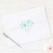 Blauwgroen pioenen bruiloft hart sticker (Envelop)