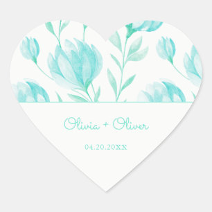 Blauwgroen pioenen bruiloft hart sticker