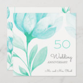 Blauwgroen pioenen bruiloft Jubileum 50 jaar Kaart (Voorkant / Achterkant)