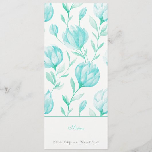 Blauwgroen pioenen bruiloft menu (Achterkant)