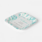 Blauwgroen pioenen bruiloft welkom papieren bordje (Gebogen)