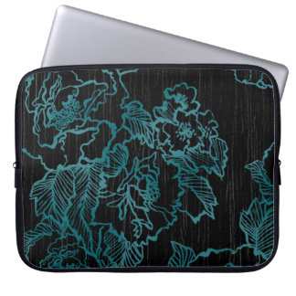 Blauwgroen pioenen op Elegant Zwart Laptop Sleeve