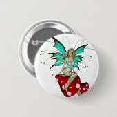 Blauwgroen pixie en paddenstoelen 3D Ronde Button 5,7 Cm (Voorkant /achterkant)