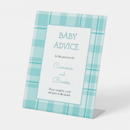 Blauwgroen plaid baby advies tabel teken reclamebord met voetstuk