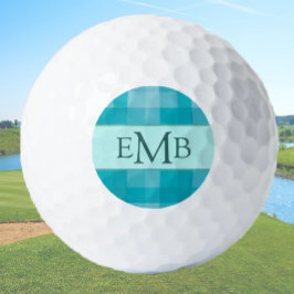 Blauwgroen Plaid Custom Monogram Initialen Dames Golfballen