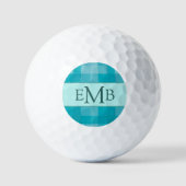 Blauwgroen Plaid Custom Monogram Initialen Dames Golfballen (Voorkant)