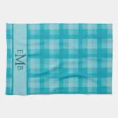 Blauwgroen Plaid Custom Monogram Initialen Theedoek (Horizontaal)