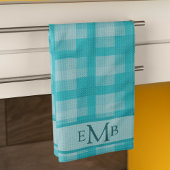 Blauwgroen Plaid Custom Monogram Initialen Theedoek