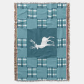 Blauwgroen Plaid met White Deer Silhouette Deken (Voorkant Verticaal)