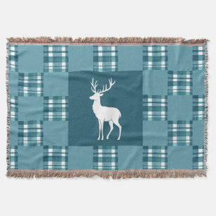 Blauwgroen Plaid met White Deer Silhouette Deken