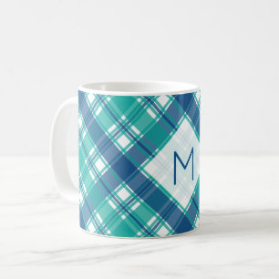 Blauwgroen Plaid Monogram Koffiemok