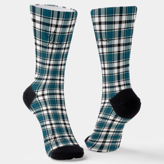 Blauwgroen Plaid Sokken met Naam HAMbWG (Gebogen)