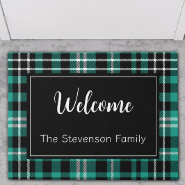 Blauwgroen Plaid Welkom Monogrammed familienaam Deurmat