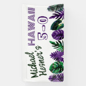 Blauwgroen, Plum Hawaii 5-0 50e geboortedag Spandoek (Verticaal)