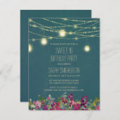 Blauwgroen Plum Paars Floral String Lights Sweet 1 Kaart (Voorkant / Achterkant)