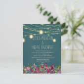Blauwgroen Plum Paars Floral String Lights Wedding Kaart (Staand voorkant)