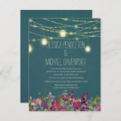 Blauwgroen Plum Paars Floral String Lights Wedding Kaart (Voorkant / Achterkant)