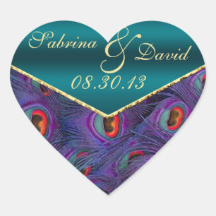 Blauwgroen plum Peacock Envelope Seal Hart Sticker