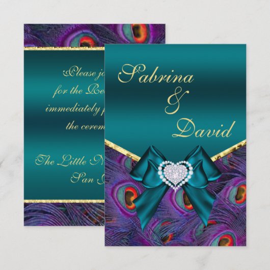 Blauwgroen Plum Peacock Reception-kaart RSVP Kaartje (Voorkant / Achterkant)