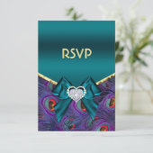 Blauwgroen Plum Peacock RSVP Kaartje (Staand voorkant)