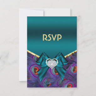 Blauwgroen Plum Peacock RSVP Kaartje