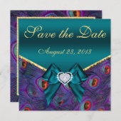 Blauwgroen Plum Peacock sparen de Datum Save The Date (Voorkant / Achterkant)