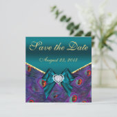 Blauwgroen Plum Peacock sparen de Datum Save The Date (Staand voorkant)