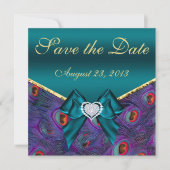 Blauwgroen Plum Peacock sparen de Datum Save The Date (Voorkant)