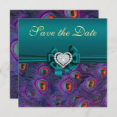 Blauwgroen Plum Peacock sparen de Datum Save The Date (Voorkant / Achterkant)