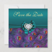 Blauwgroen Plum Peacock sparen de Datum Save The Date (Voorkant)