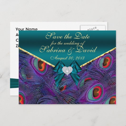 Blauwgroen Plum Peacock sparen het Briefkaart van  (Voorkant / Achterkant)