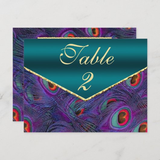 Blauwgroen Plum Peacock Table Number Kaart (Voorkant / Achterkant)