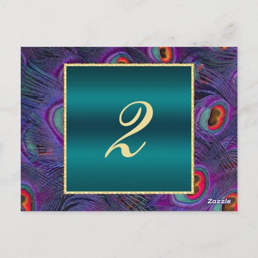 Blauwgroen Plum Peacock Table Number Kaart (Achterkant)