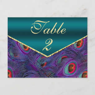 Blauwgroen Plum Peacock Table Number Kaart