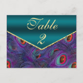 Blauwgroen Plum Peacock Table Number Kaart (Voorkant)