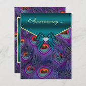 Blauwgroen Plum Peacock Verloving aankondiging (Voorkant / Achterkant)