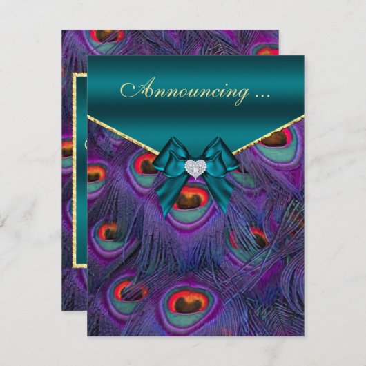 Blauwgroen Plum Peacock Verloving aankondiging (Voorkant / Achterkant)