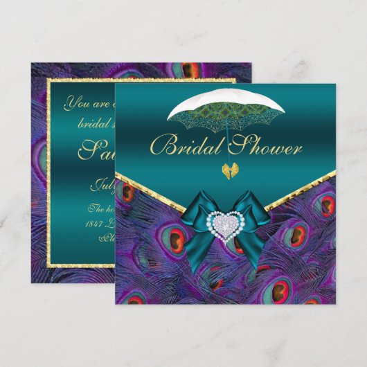 Blauwgroen Plum Peacock Vrijgezellenfeest Invite Kaart (Voorkant / Achterkant)