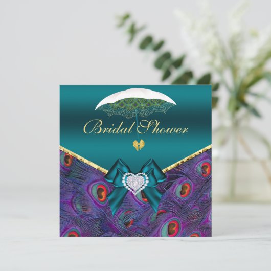 Blauwgroen Plum Peacock Vrijgezellenfeest Invite Kaart (Staand voorkant)