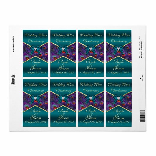 Blauwgroen Plum Peacock Weddenschap Wine Label (Full Sheet)