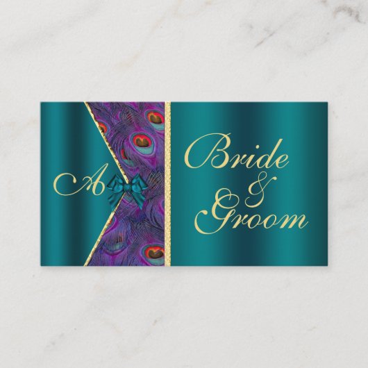 Blauwgroen Plum Peacock Wedding Bridal Visitekaart Informatiekaartje (Voorkant)