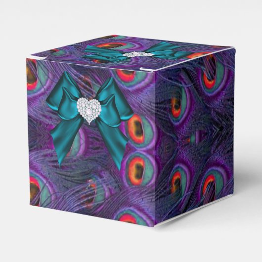 Blauwgroen Plum Peacock Wedding Favor Box Bedankdoosjes (Voorkant Zijde)
