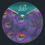 Blauwgroen Plum Peacock Wedding Gift Seal Ronde Sticker<br><div class="desc"></div>