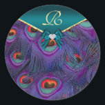 Blauwgroen Plum Peacock Wedding Gift Seal Ronde Sticker<br><div class="desc"></div>
