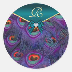 Blauwgroen Plum Peacock Wedding Gift Seal Ronde Sticker