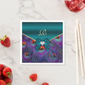 Blauwgroen Plum Peacock Wedding Paper Party Napkin Servetten (Insitu)