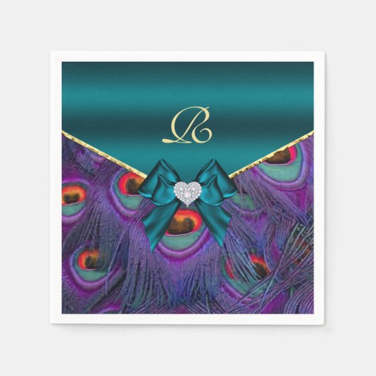 Blauwgroen Plum Peacock Wedding Paper Party Napkin Servetten (Voorkant)