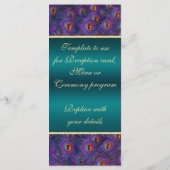 Blauwgroen Plum Peacock Wedding Program Rack Kaart (Achterkant)