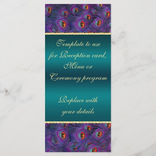 Blauwgroen Plum Peacock Wedding Program Rack Kaart (Achterkant)